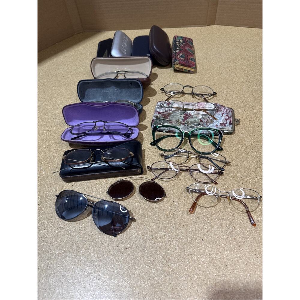 VTG Eyeglasses & Sunglasses 13 Frames Lot w/ 10 Cases – Mixed Styles